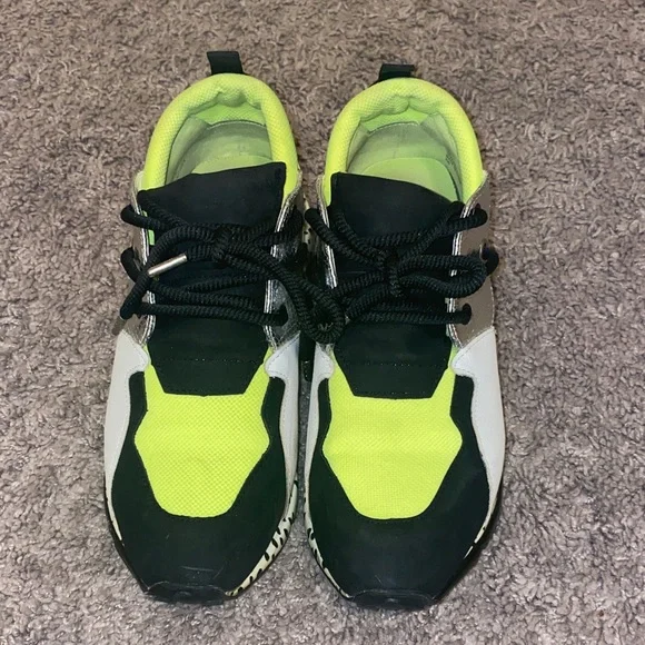 Steve Madden Cliff Neon Green and Black Wedge Sneakers - Picture 1 of 10